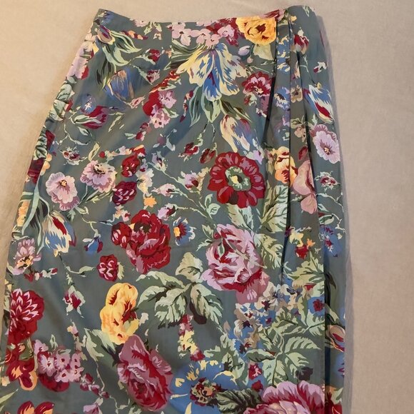 Ruff Hewn Cotton Tropical Floral Set Button Down Blouse AND Wrap Skirt Size L/16 - Picture 9 of 14